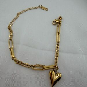 Gold Link Bracelet with Heart Charm | Chic Layered Look